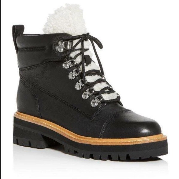 NEW Marc Fisher Leather Shearling Black Leather Booties Boots - size 7 - Picture 1 of 11